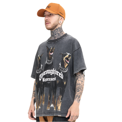 Soul Hound Print Washed Vintage Retro High Street Short Sleeve T-shirt