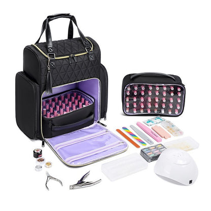 Large Capacity Nail Polish Cosmetic Double Layer Nail Art Storage Tote Shoulders Bag
