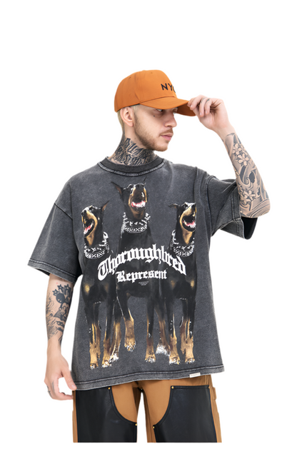 Soul Hound Print Washed Vintage Retro High Street Short Sleeve T-shirt