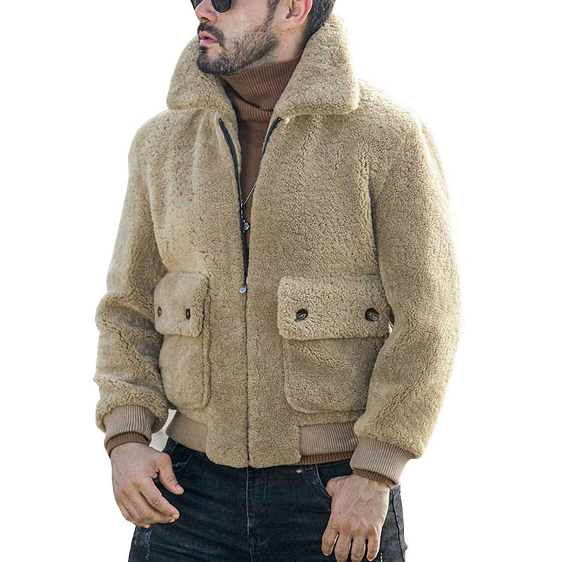 Jacket Lapel Zipper Padded Plush Coat