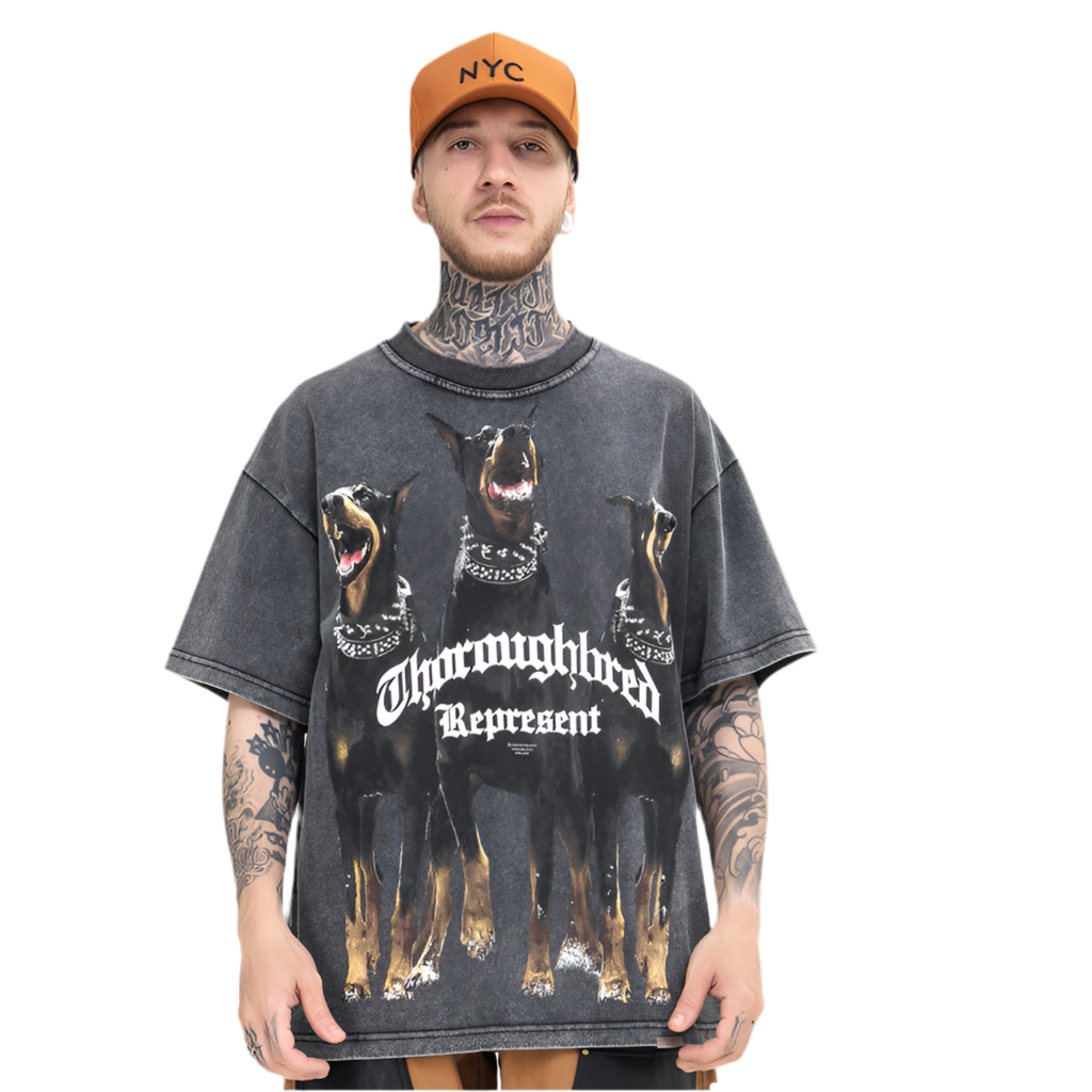 Soul Hound Print Washed Vintage Retro High Street Short Sleeve T-shirt