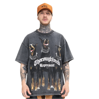 Soul Hound Print Washed Vintage Retro High Street Short Sleeve T-shirt