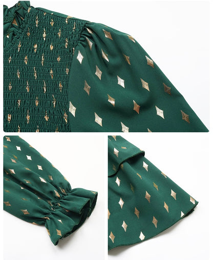 Women’s Regal Green Ruffle Long-sleeved Top