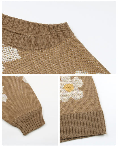 Women’s Long-sleeved Floral Knitted Sweater