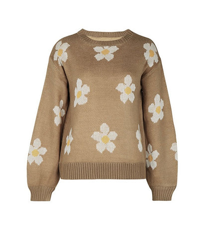 Women’s Long-sleeved Floral Knitted Sweater