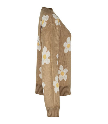 Women’s Long-sleeved Floral Knitted Sweater