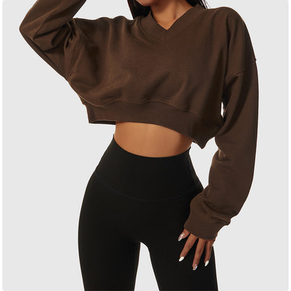 Long-sleeved Fitness Cropped Pullover Sweatshirt