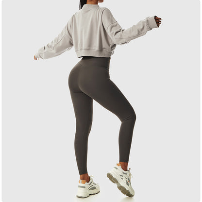 Long-sleeved Fitness Cropped Pullover Sweatshirt