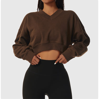 Long-sleeved Fitness Cropped Pullover Sweatshirt