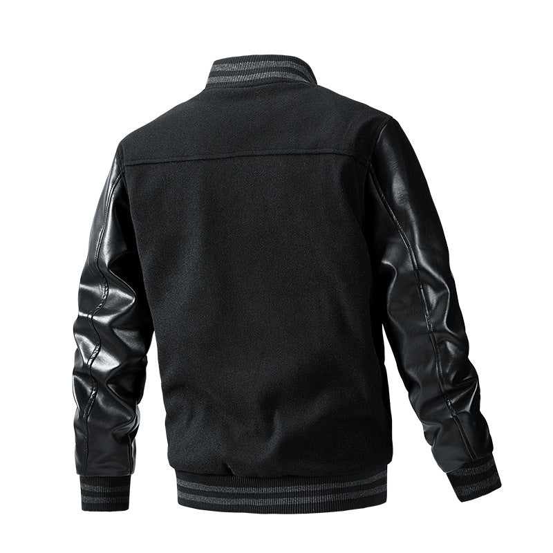 Woolen Sleeves With Puleather Baseball Suit Coat Foreign Trade American Casual Men&#039;s Embroidery Stitching Cross-border Foreign Trade Men&#039;s Clothing