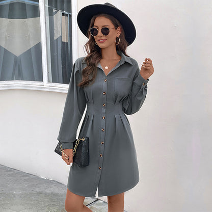 Women&#039;s Clothing European And American Long-sleeved Solid Color Shirt Skirt