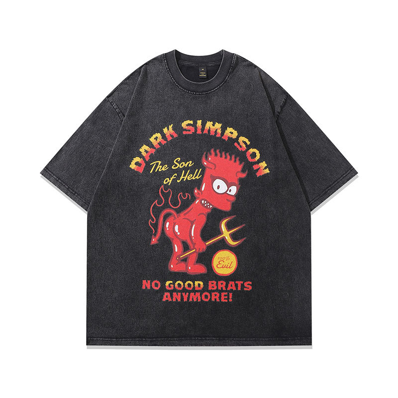 Dark Washed Cartoon Printed Unisex Tee