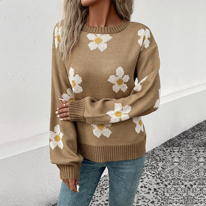 Independent Station Foreign Trade Pullover Sweater 2023 Autumn And Winter New European And American Fashion Women&#039;s Long-sleeved Jacquard Cross-border Sweater
