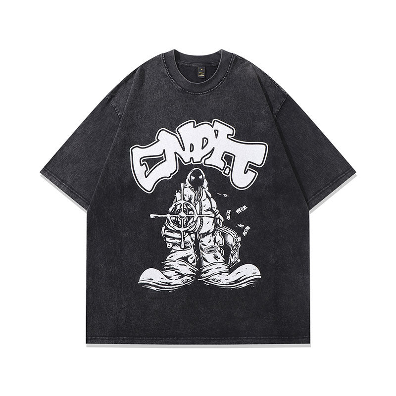 Dark Washed Cartoon Printed Unisex Tee