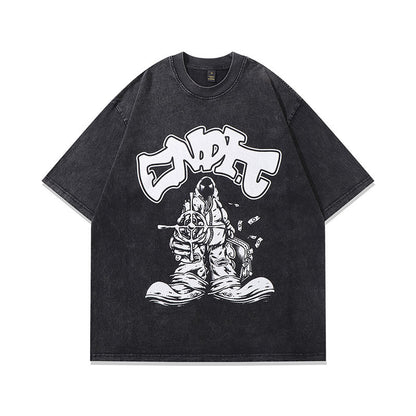 Dark Washed Cartoon Printed Unisex Tee