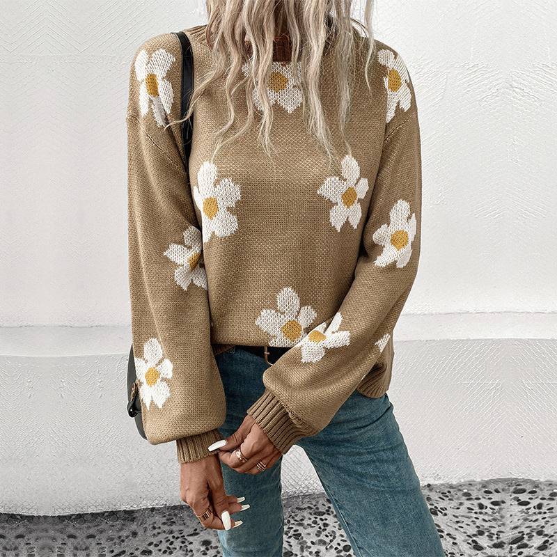 Independent Station Foreign Trade Pullover Sweater 2023 Autumn And Winter New European And American Fashion Women&#039;s Long-sleeved Jacquard Cross-border Sweater