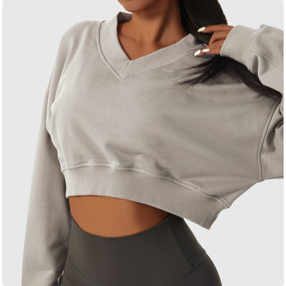 Long-sleeved Fitness Cropped Pullover Sweatshirt