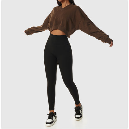 Long-sleeved Fitness Cropped Pullover Sweatshirt