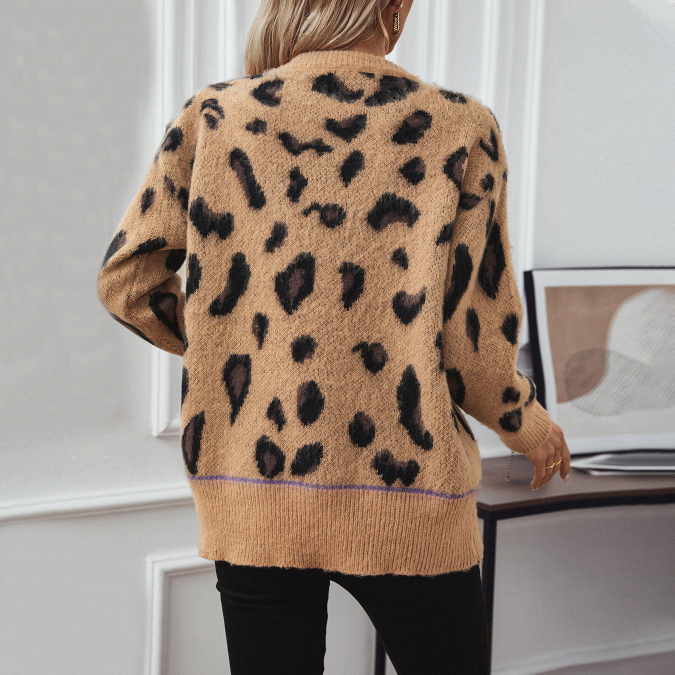 Mao Mao Rain Cross-border E-commerce 2024 Autumn And Winter New Women&#039;s European And American Fashion Leopard Jacquard Wool Sweater Women&#039;s Coat