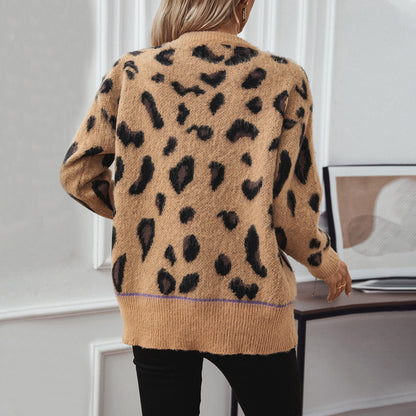 Mao Mao Rain Cross-border E-commerce 2024 Autumn And Winter New Women&#039;s European And American Fashion Leopard Jacquard Wool Sweater Women&#039;s Coat