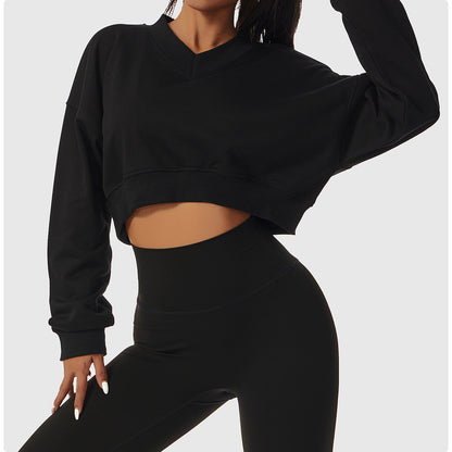 Long-sleeved Fitness Cropped Pullover Sweatshirt