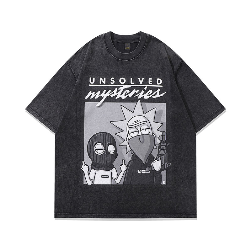 Dark Washed Cartoon Printed Unisex Tee