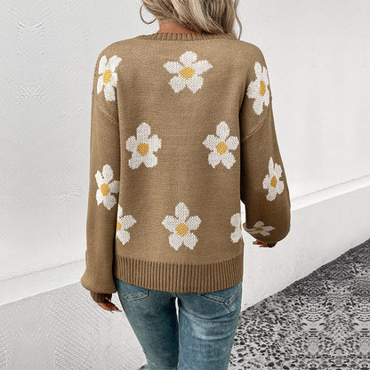 Independent Station Foreign Trade Pullover Sweater 2023 Autumn And Winter New European And American Fashion Women&#039;s Long-sleeved Jacquard Cross-border Sweater