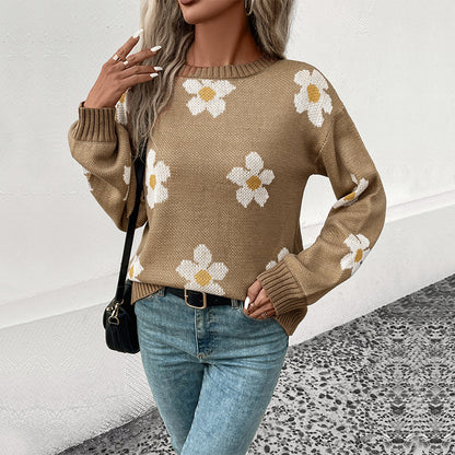 Independent Station Foreign Trade Pullover Sweater 2023 Autumn And Winter New European And American Fashion Women&#039;s Long-sleeved Jacquard Cross-border Sweater