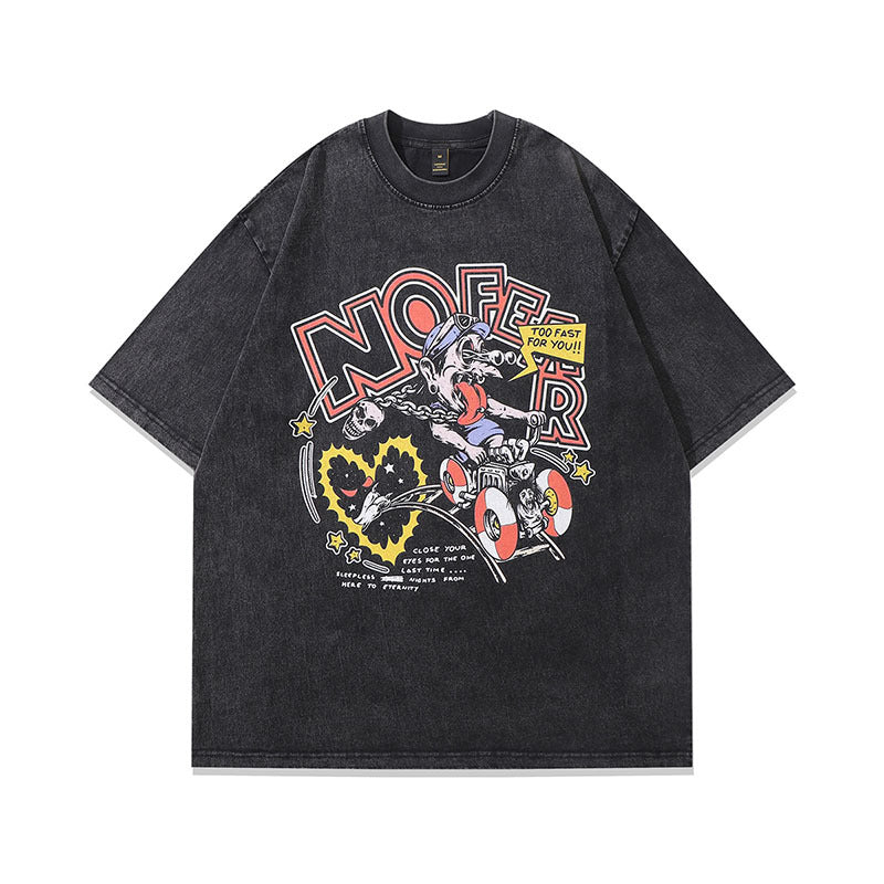 Dark Washed Cartoon Printed Unisex Tee