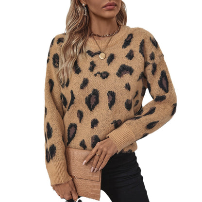 Mao Mao Rain Cross-border E-commerce 2024 Autumn And Winter New Women&#039;s European And American Fashion Leopard Jacquard Wool Sweater Women&#039;s Coat