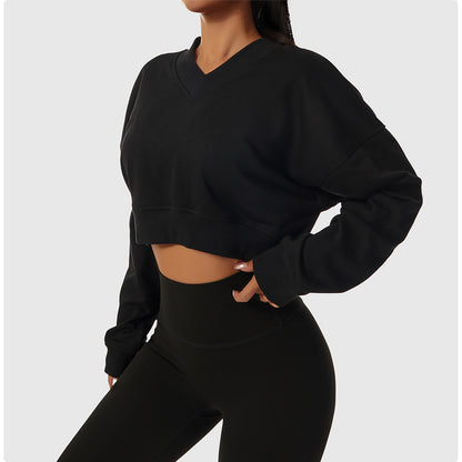 Long-sleeved Fitness Cropped Pullover Sweatshirt