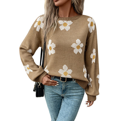 Independent Station Foreign Trade Pullover Sweater 2023 Autumn And Winter New European And American Fashion Women&#039;s Long-sleeved Jacquard Cross-border Sweater