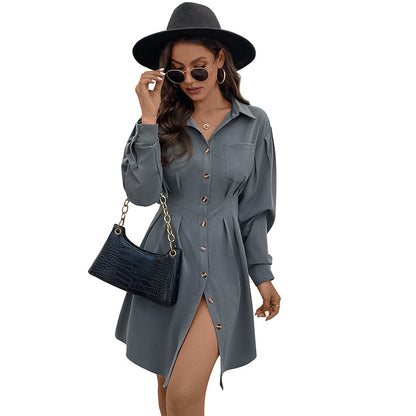 Women&#039;s Clothing European And American Long-sleeved Solid Color Shirt Skirt