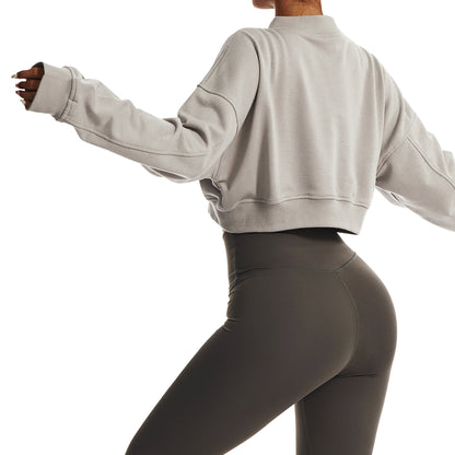 European And American Loose Long-sleeved Sports Sweater Women&#039;s Outdoor Fitness Wear V-neck Pullover Casual Top Fashion All-match Sweater