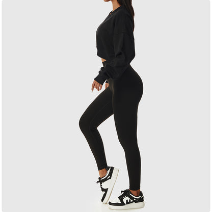 Long-sleeved Fitness Cropped Pullover Sweatshirt