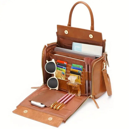 Women's Urban Brown Executive Multifunctional Leather Shoulder Handbag