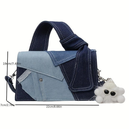 Women's Quilted Patchwork Denim Crossbody Evening Chain Shoulder Bag