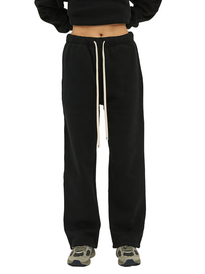 Unisex Solid Color Fleece Straight Leg Pants